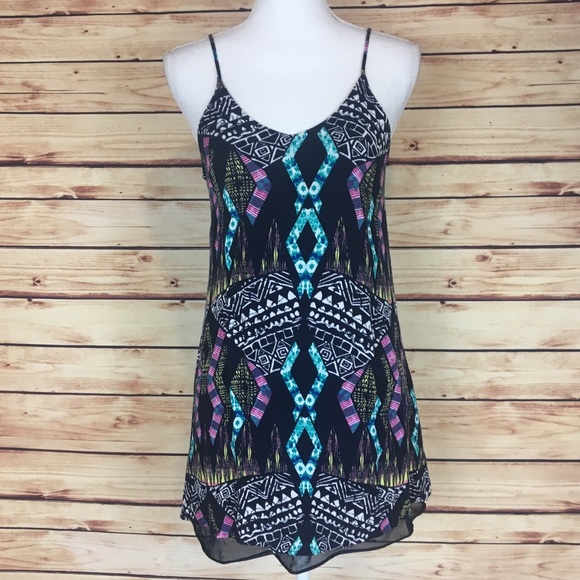 Lush Dresses & Skirts - Lush Tribal Print Mini Dress Lace Up Back Small
